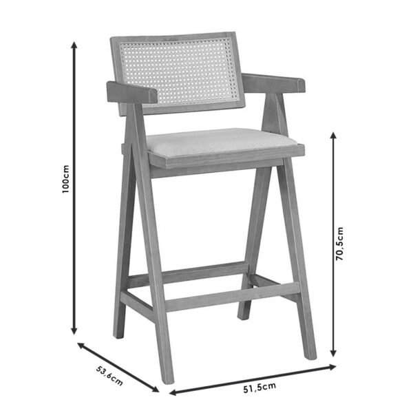Σκαμπό bar Winslow House Genius ξύλο rubberwood μαύρο-pvc rattan φυσικό-ύφασμα γκρι - Image 4