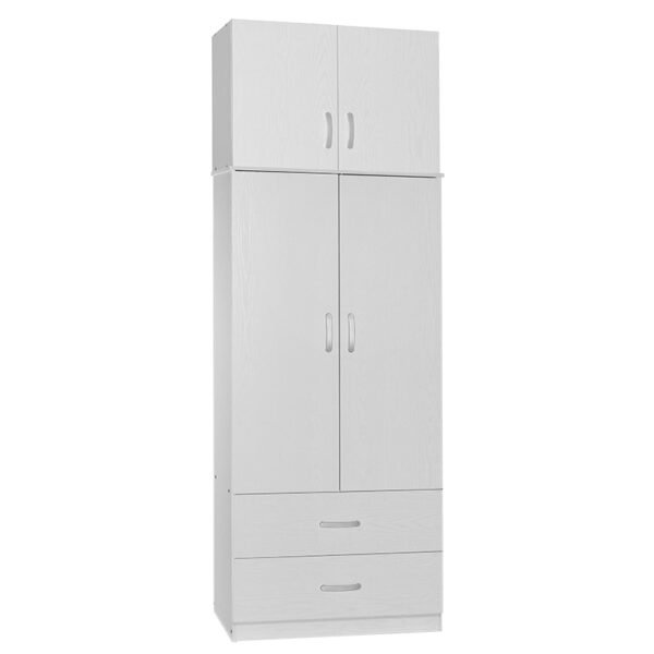 Ντουλάπα δίφυλλη με συρτάρια και πατάρι Zelia House Genius λευκό 79x42x240εκ.