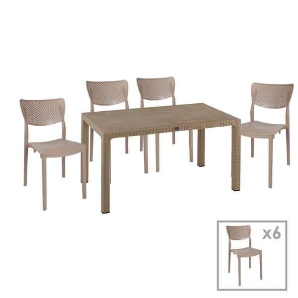 Τραπεζαρία Explore-Ignite House Genius σετ 7τεμ PP cappuccino 150x90x73,5εκ.
