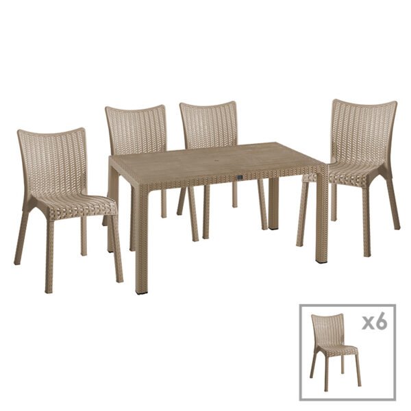 Τραπεζαρία Explore-Confident House Genius σετ 7τεμ PP cappuccino 150x90x73,5εκ
