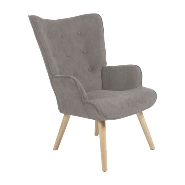 Πολυθρόνα Fluffy House Genius ύφασμα γκρι-πόδι rubberwood φυσικό 75x69x96εκ