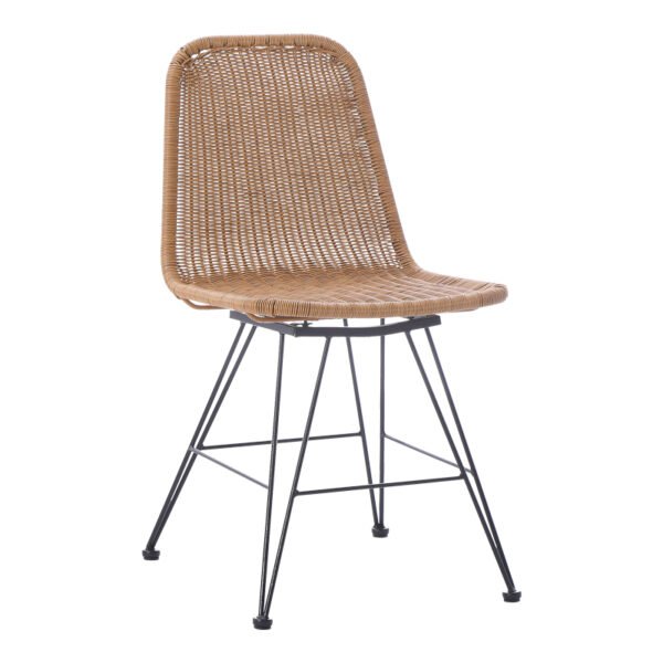 Καρέκλα Pamela House Genius pe rattan σε φυσική απόχρωση και μαύρα μεταλλικά πόδια 44x58x82εκ