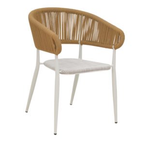 Πολυθρόνα αλουμινίου Raven House Genius στοιβαζόμενη λευκός σκελετός-φυσικό textilene-rattan 57x62x78εκ