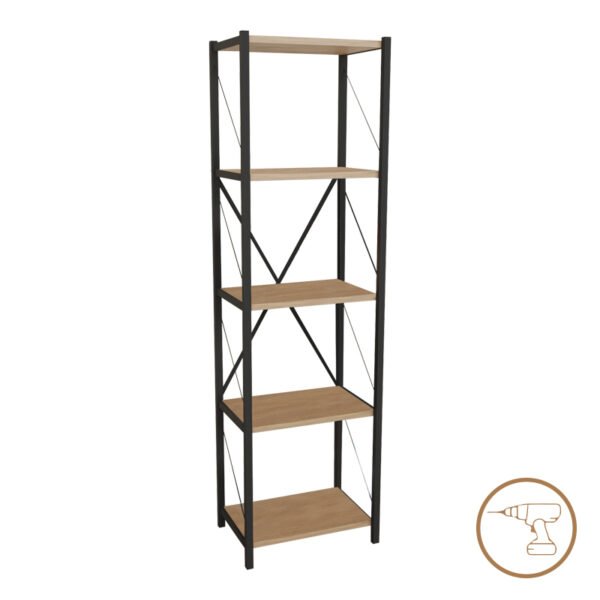 Βιβλιοθήκη Glase House Genius oak μελαμίνης-μαύρο μέταλλο 40x30x150εκ