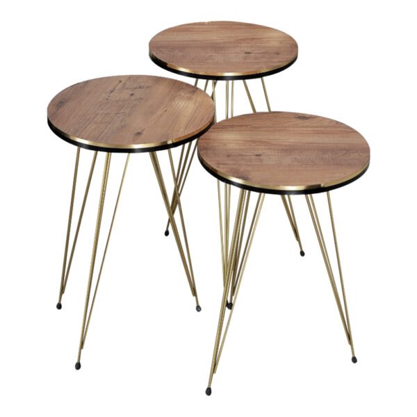 Βοηθητικά τραπέζια Wakmi House Genius σετ 3τεμ oak μελαμίνης-χρυσό μέταλλο