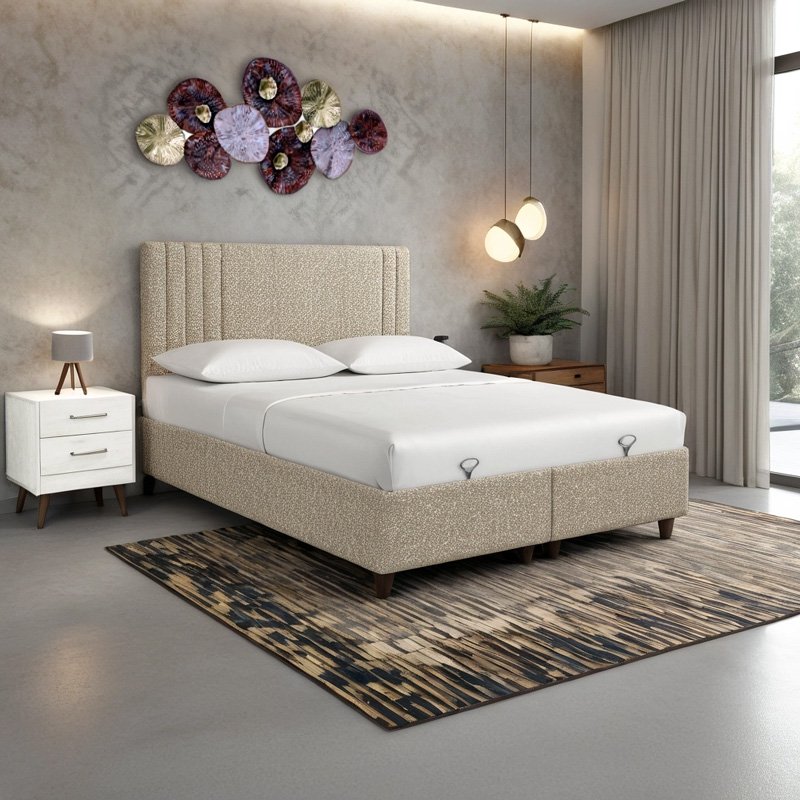 Κρεβάτι με αποθηκευτικό χώρο Lineo House Genius μπουκλέ σε μπεζ απόχρωση 160x200εκ - Image 2