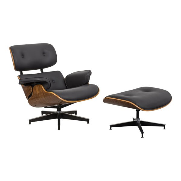 Πολυθρόνα-υποπόδιο relax Jenna House Genius μαύρο pu- plywood καρυδί-βάση χρωμίου 82x92x82εκ
