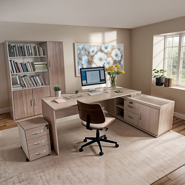 Καρέκλα γραφείου εργασίας Amani House Genius μπεζ pu-καρυδί plywood 52x54x90.5εκ - Image 2