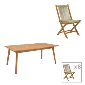 Τραπεζαρία 9 τεμ. Banou-Pino House Genius teak ξύλο σε φυσική απόχρωση 180/240x100x75εκ