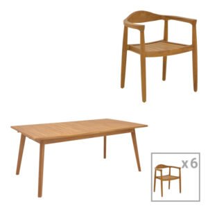 Τραπεζαρία 7 τεμ. Ganny-Pino House Genius teak ξύλο σε φυσική απόχρωση 180/240x100x75εκ