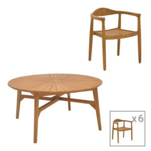 Τραπεζαρία 7τεμ. Ganny-Colen House Genius teak ξύλο σε φυσική απόχρωση Φ150x75εκ