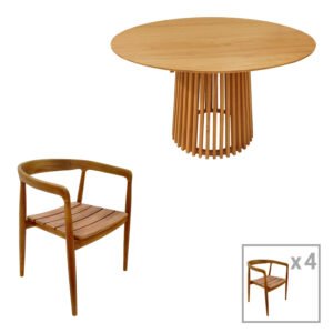 Τραπεζαρία 5τεμ Noody-Kenda I House Genius teak ξύλο σε φυσική απόχρωση Φ120x75