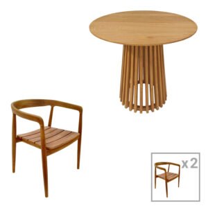 Τραπεζαρία 3τεμ Noody-Kenda I House Genius teak ξύλο σε φυσική απόχρωση Φ80x75