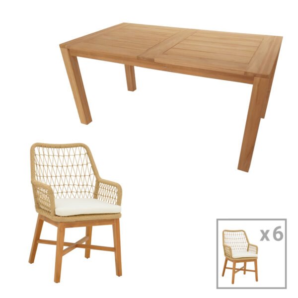 Τραπεζαρία 7τεμ Elaiza-Pablo House Genius teak ξύλο σε φυσική-μπεζ απόχρωση 160x90x76εκ