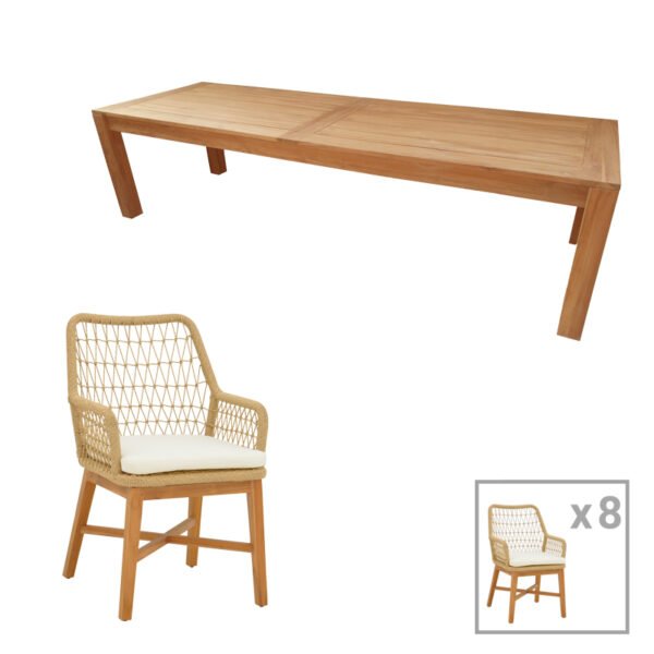 Τραπεζαρία 9τεμ Elaiza-Pablo House Genius teak ξύλο σε φυσική-μπεζ απόχρωση 240x100x76εκ