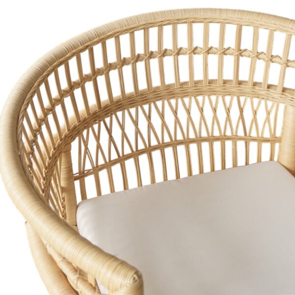 Πολυθρόνα Necorian paakoworld teak ξύλο με pe rattan σε φυσική απόχρωση και λευκό μαξιλάρι 80x70x87εκ - Image 6