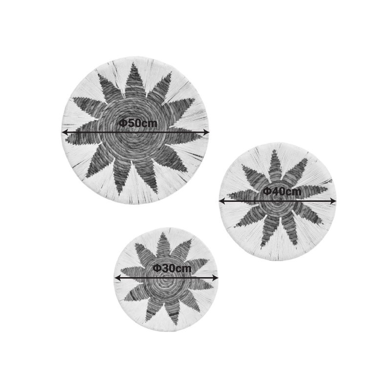 Διακοσμητικό τοίχου Circy Inart σετ 3 τεμ ψάθα σε μαύρη-μπεζ απόχρωση - Image 3