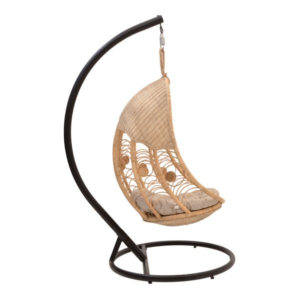 Κούνια Labreone House Genius rattan φυσική απόχρωση -μαύρο μέταλλο-μπεζ μαξιλάρι 82x82x200εκ - Image 2