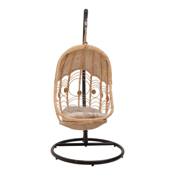 Κούνια Labreone House Genius rattan φυσική απόχρωση -μαύρο μέταλλο-μπεζ μαξιλάρι 82x82x200εκ - Image 3