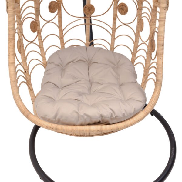 Κούνια Labreone House Genius rattan φυσική απόχρωση -μαύρο μέταλλο-μπεζ μαξιλάρι 82x82x200εκ - Image 5