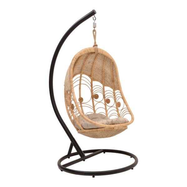 Κούνια Labreone House Genius rattan φυσική απόχρωση -μαύρο μέταλλο-μπεζ μαξιλάρι 82x82x200εκ