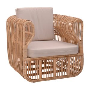 Πολυθρόνα Fajole House Genius rattan σε φυσική απόχρωση με μπεζ μαξιλάρι 83x92x82εκ