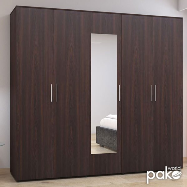Ντουλάπα πεντάφυλλη με καθρέφτη Luna House Genius σε wenge απόχρωση 220x52x200εκ - Image 2