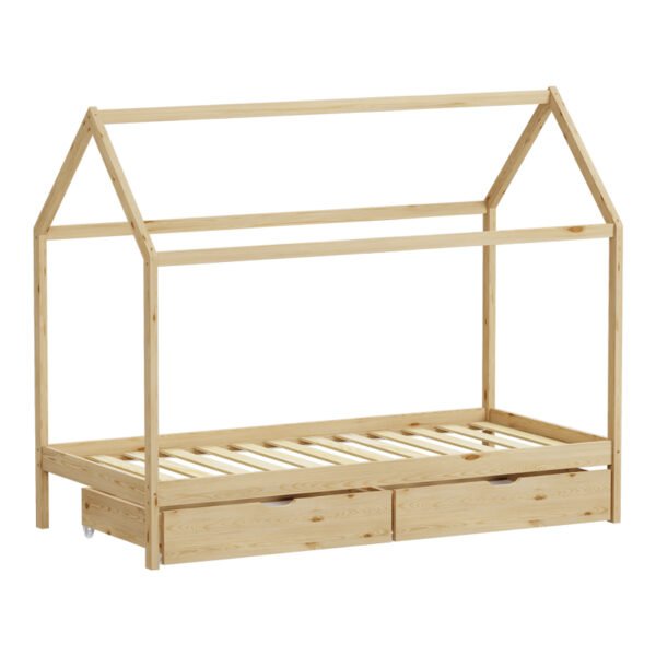 Παιδικό κρεβάτι Mellin τ.Montessori με 2 συρτάρια House Genius ξύλο πεύκου σε φυσική απόχρωση 90x190εκ - Image 3