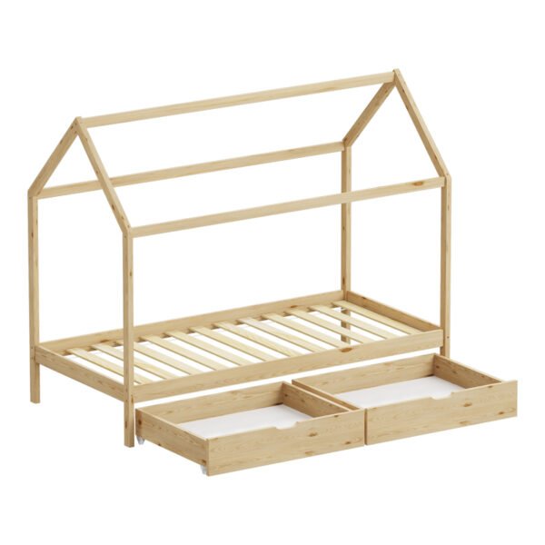 Παιδικό κρεβάτι Mellin τ.Montessori με 2 συρτάρια House Genius ξύλο πεύκου σε φυσική απόχρωση 90x190εκ - Image 4