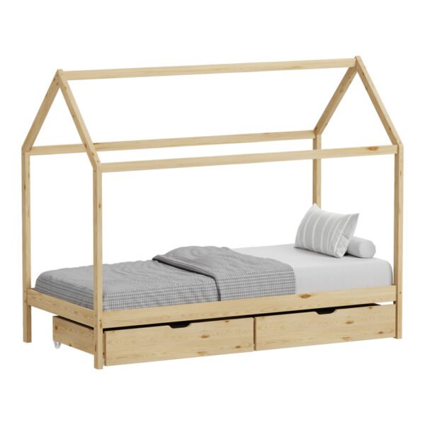 Παιδικό κρεβάτι Mellin τ.Montessori με 2 συρτάρια House Genius ξύλο πεύκου σε φυσική απόχρωση 90x190εκ