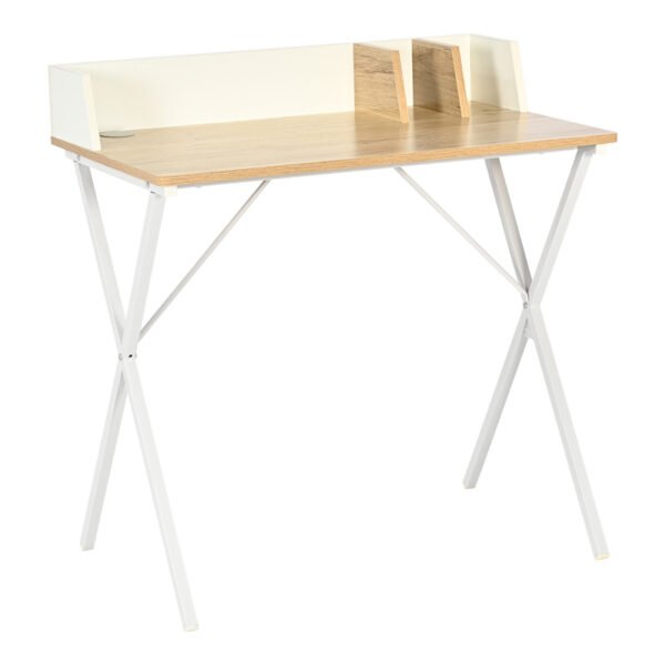 Γραφείο εργασίας Zervan House Genius σε oak απόχρωση με πόδι λευκό μέταλλο 80x50x84εκ