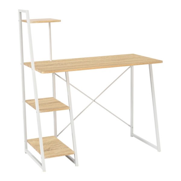 Γραφείο εργασίας Deckstor House Genius με ραφιέρα σε oak απόχρωση με πόδι λευκό μέταλλο 102x50x117εκ