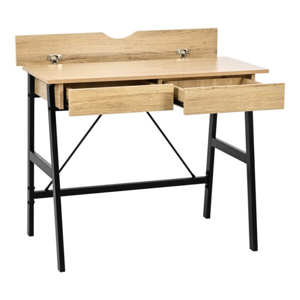 Γραφείο εργασίας Lione House Genius με συρτάρια σε oak απόχρωση με πόδι μαύρο μέταλλο 90x50x75εκ - Image 3