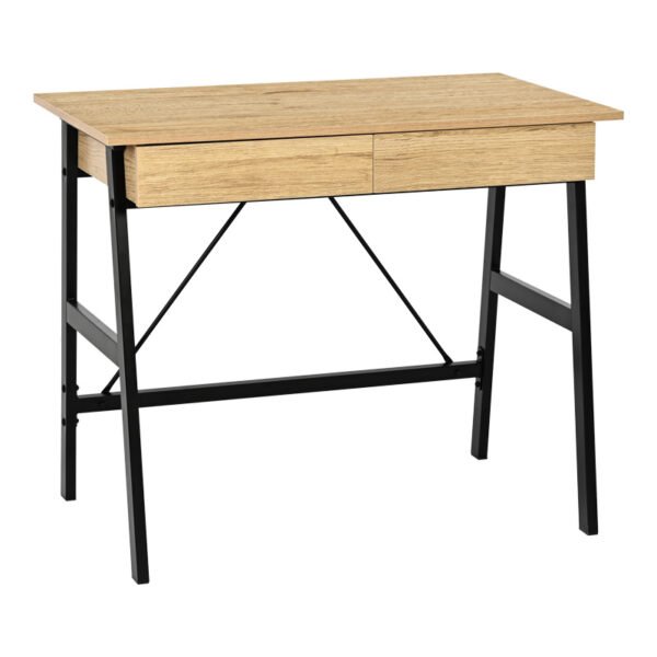Γραφείο εργασίας Lione House Genius με συρτάρια σε oak απόχρωση με πόδι μαύρο μέταλλο 90x50x75εκ
