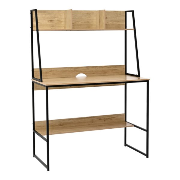 Γραφείο εργασίας Herbey House Genius με ράφια σε oak απόχρωση με πόδι μαύρο μέταλλο 100x48x139εκ