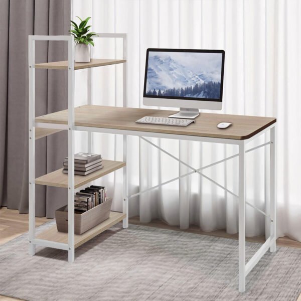 Γραφείο εργασίας Bencour House Genius με βιβλιοθήκη mdf σε oak απόχρωση με λευκό μέταλλο 90x40x110εκ - Image 2