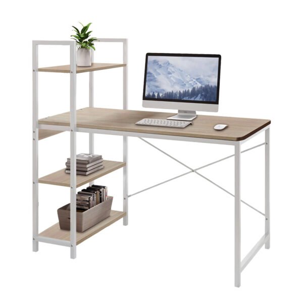 Γραφείο εργασίας Bencour House Genius με βιβλιοθήκη mdf σε oak απόχρωση με λευκό μέταλλο 90x40x73εκ