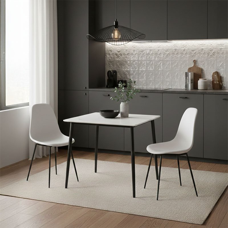 Τραπέζι Gustas House Genius λευκό μαρμάρου sintered stone-μαύρο μέταλλο 80x80x76εκ - Image 2