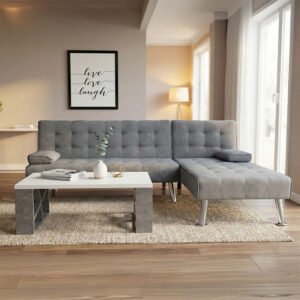 Γωνιακός καναπές-κρεβάτι αναστρέψιμος Brisk House Genius ύφασμα με ανθρακί απόχρωση 200x146x75εκ