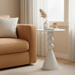 Βοηθητικό τραπέζι Bilane House Genius μέταλλο σε κρεμ απόχρωση Φ39x60εκ