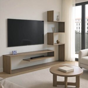 Έπιπλο τηλεόρασης με βιβλιοθήκη Cazenda House Genius σε sonoma με λευκή απόχρωση 160x29x126εκ