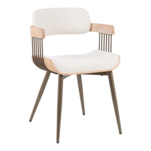 Πολυθρόνα Cameo House Genius μέταλλο μπρονζέ-white-wash ξύλο-μπέζ ύφασμα 53x49.5x75.5εκ