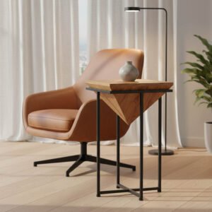 Βοηθητικό τραπέζι Miles ΙΙ House Genius μασίφ ξύλο ακακίας σε φυσική απόχρωση με μαύρα μεταλλικά πόδια 29x29x54εκ