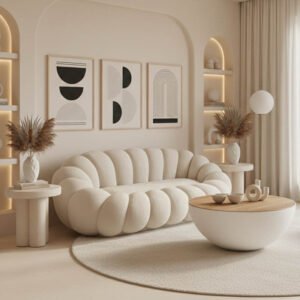 Καναπές Embrace House Genius μπουκλέ ύφασμα σε μπεζ απόχρωση 180x105x65εκ