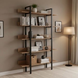 Βιβλιοθήκη Boderta House Genius σε sonoma-μαύρη απόχρωση 120x30x190εκ