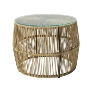Τραπέζι Adela House Genius pe wicker-γυαλί σε φυσική απόχρωση Φ47x38εκ