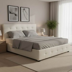 Κρεβάτι Roi House Genius 160x200 PU λευκό ματ + αποθηκευτικό χώρο