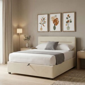 Κρεβάτι Molito House Genius βελούδο σε εκρού απόχρωση με αποθηκευτικό χώρο120x200εκ