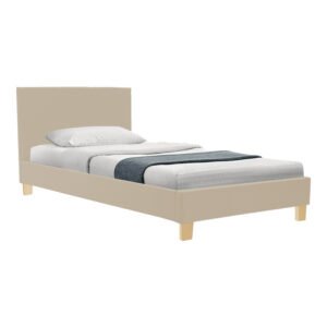 Κρεβάτι Nevil House Genius ύφασμα εκρού με ξύλινο πόδι σε φυσική απόχρωση 90x190εκ