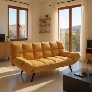 Καναπές - κρεβάτι 3θέσιος Freddo House Genius σε κίτρινο βελούδο 181x81x86εκ